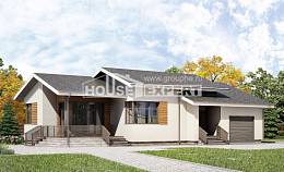 135-002-П Проект одноэтажного дома, гараж, небольшой домик из теплоблока Рудный, House Expert
