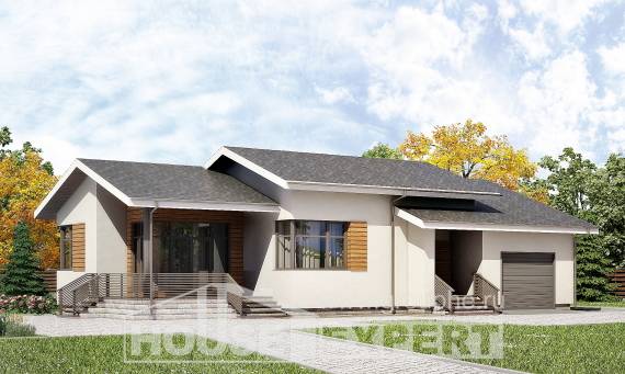 135-002-П Проект одноэтажного дома, гараж, небольшой домик из теплоблока Рудный, House Expert