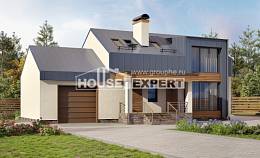 150-015-П Проект двухэтажного дома мансардный этаж и гаражом, бюджетный загородный дом из пеноблока, House Expert