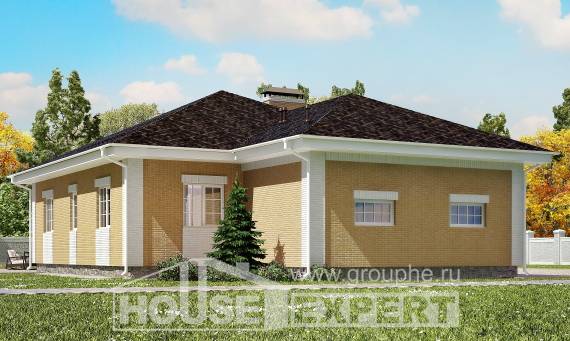 130-002-Л Проект одноэтажного дома и гаражом, экономичный дом из бризолита Тараз, House Expert