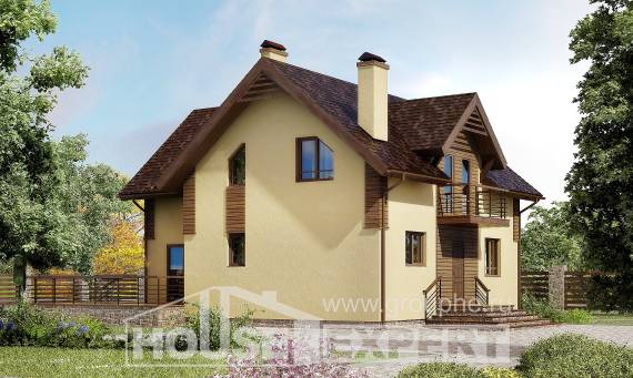 150-009-Л Проект двухэтажного дома с мансардой, красивый домик из теплоблока Караганда, House Expert