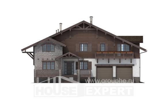 440-001-П Проект трехэтажного дома мансардный этаж, гараж, просторный коттедж из кирпича, Павлодар