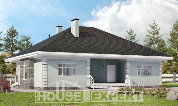 135-003-Л Проект одноэтажного дома, бюджетный коттедж из блока Актобе, House Expert