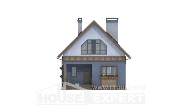 130-003-Л Проект двухэтажного дома мансардой, недорогой домик из блока Кокшетау, House Expert