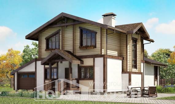 190-004-П Проект двухэтажного дома с мансардным этажом, гараж, средний загородный дом из керамзитобетонных блоков из дерева, Рудный
