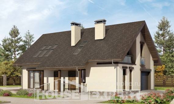 185-005-Л Проект двухэтажного дома с мансардным этажом и гаражом, классический коттедж из керамзитобетонных блоков Алма-Ата, House Expert