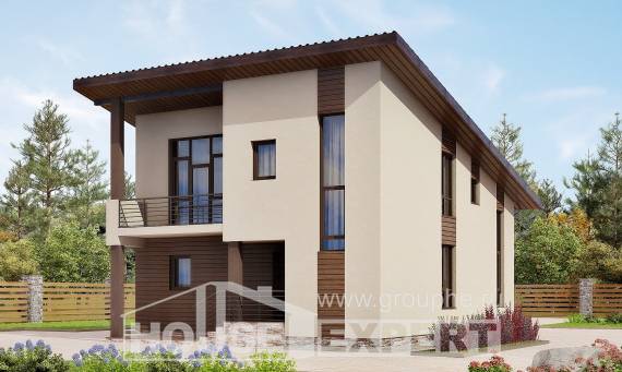 140-005-Л Проект двухэтажного дома с мансардным этажом, небольшой загородный дом из блока, Туркестан