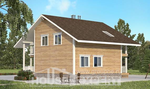 130-001-П Проект двухэтажного дома мансардой, уютный загородный дом из бревен, Кокшетау