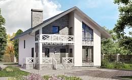 155-001-Л Проект двухэтажного дома с мансардным этажом и гаражом, бюджетный загородный дом из поризованных блоков, Шымкент