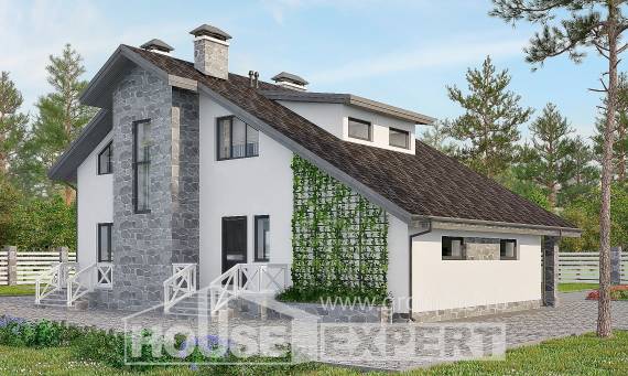 180-017-Л Проект двухэтажного дома мансардой и гаражом, классический домик из блока, Кызылорда