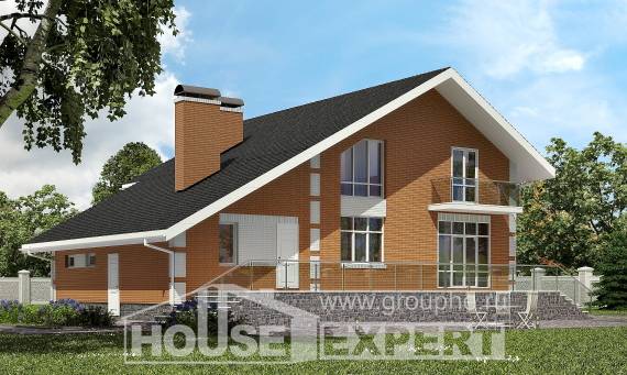 190-006-П Проект двухэтажного дома мансардой, гараж, классический домик из арболита Актау, House Expert