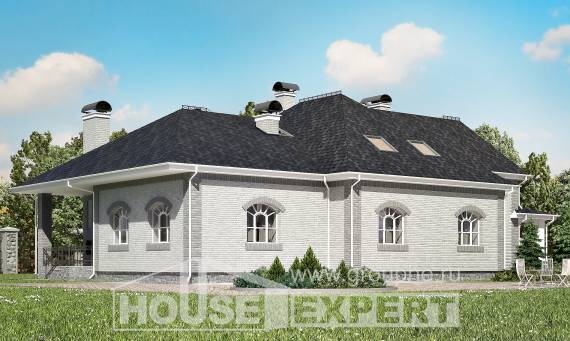 385-001-П Проект двухэтажного дома с мансардным этажом, гараж, большой дом из бризолита Туркестан, House Expert