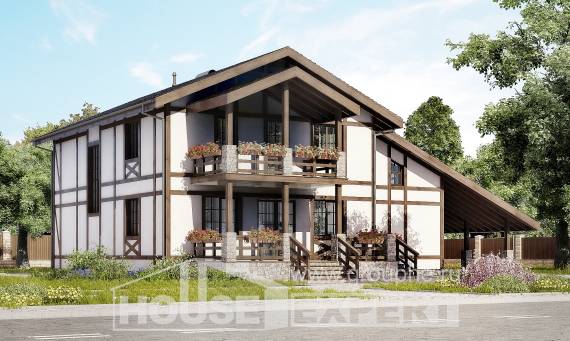 250-002-Л Проект двухэтажного дома с мансардой, гараж, уютный загородный дом из кирпича, Талдыкорган