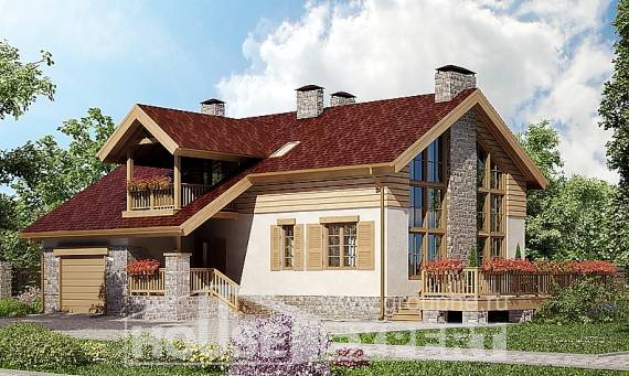 165-002-П Проект двухэтажного дома с мансардным этажом и гаражом, экономичный коттедж из арболита Петропавловск, House Expert