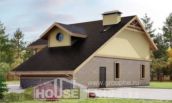 180-011-П Проект двухэтажного дома мансардный этаж и гаражом, скромный домик из арболита, Тараз