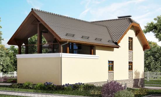 255-003-П Проект двухэтажного дома мансардой и гаражом, современный дом из теплоблока, Талдыкорган