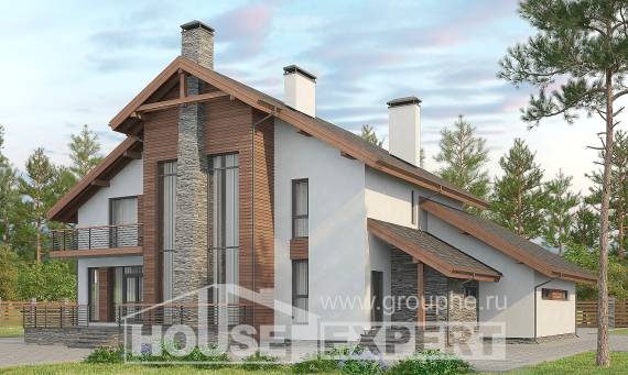 270-003-Л Проект двухэтажного дома мансардой, гараж, классический домик из газобетона Петропавловск, House Expert