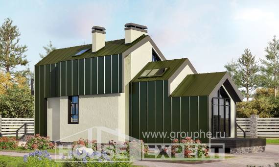 060-006-Л Проект двухэтажного дома мансардой, миниатюрный коттедж из газобетона Астана, House Expert