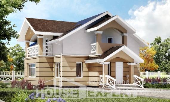 155-009-П Проект двухэтажного дома с мансардным этажом, скромный дом из блока Уральск, House Expert