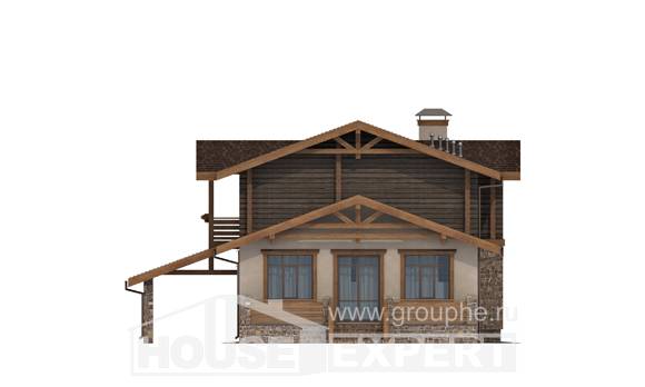 170-004-П Проект двухэтажного дома с мансардным этажом и гаражом, небольшой загородный дом из теплоблока из дерева, Петропавловск