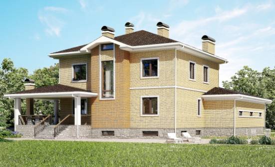 350-002-Л Проект трехэтажного дома и гаражом, классический домик из кирпича, Семей