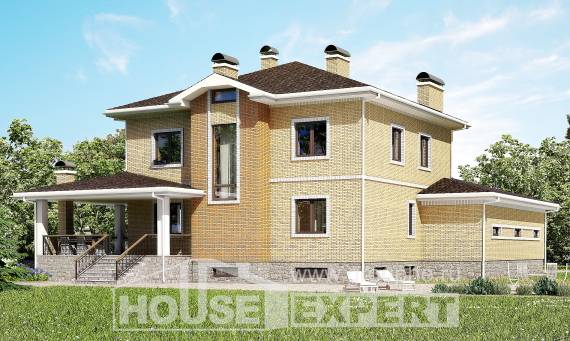 350-002-Л Проект трехэтажного дома, гараж, просторный дом из кирпича Актау, House Expert