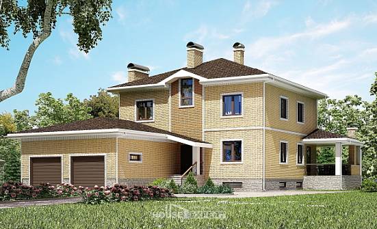 350-002-Л Проект трехэтажного дома, гараж, большой загородный дом из кирпича, Уральск