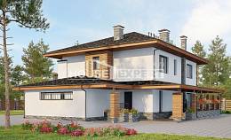 305-001-П Проект двухэтажного дома и гаражом, уютный загородный дом из газосиликатных блоков Атырау, House Expert