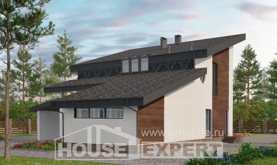 230-001-П Проект двухэтажного дома с мансардой, просторный домик из кирпича Актау, House Expert