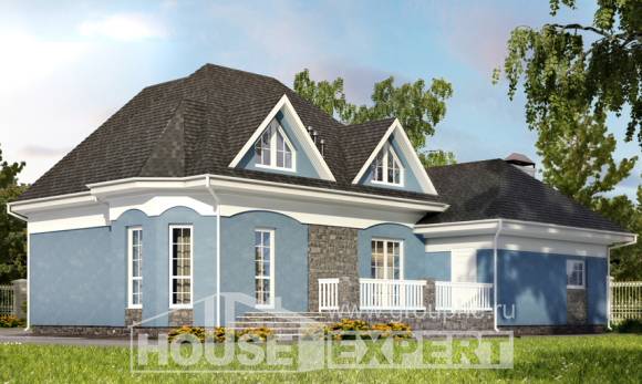 180-007-Л Проект двухэтажного дома с мансардой, гараж, классический дом из твинблока, Актобе