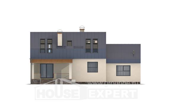 150-015-П Проект двухэтажного дома мансардный этаж и гаражом, простой дом из твинблока, House Expert