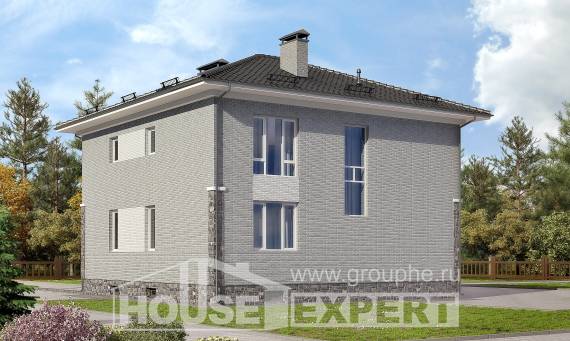 275-004-П Проект трехэтажного дома, гараж, классический коттедж из кирпича Караганда, House Expert