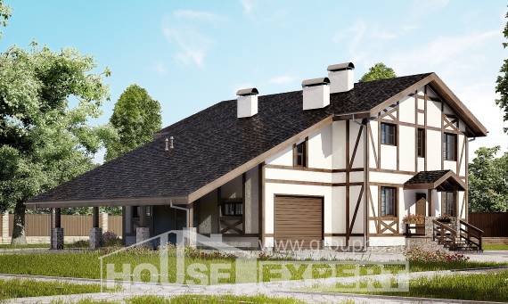 250-002-Л Проект двухэтажного дома с мансардой, гараж, красивый коттедж из кирпича Петропавловск, House Expert