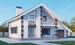 190-008-П Проект двухэтажного дома с мансардным этажом, гараж, простой домик из арболита, Рудный