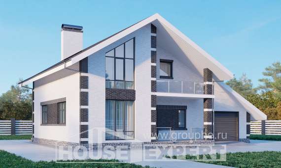 190-008-П Проект двухэтажного дома с мансардным этажом, гараж, простой домик из арболита, Рудный