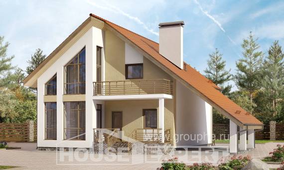 170-009-П Проект двухэтажного дома с мансардой и гаражом, небольшой домик из бризолита, House Expert