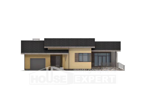 135-002-Л Проект одноэтажного дома и гаражом, недорогой домик из поризованных блоков, Уральск