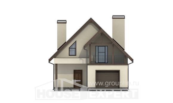 120-005-Л Проект двухэтажного дома с мансардой и гаражом, экономичный загородный дом из пеноблока Актау, House Expert
