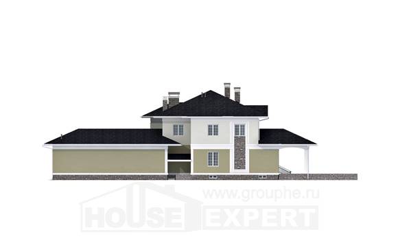 620-001-Л Проект трехэтажного дома и гаражом, большой домик из поризованных блоков, Уральск