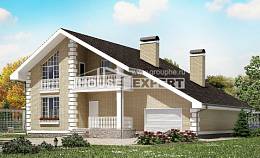 190-005-П Проект двухэтажного дома с мансардным этажом, гараж, классический коттедж из теплоблока Шымкент, House Expert