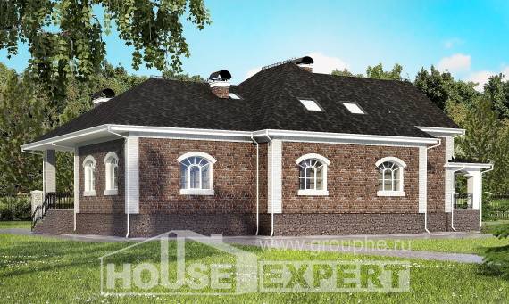 490-001-П Проект трехэтажного дома с мансардой и гаражом, красивый загородный дом из кирпича Уральск, House Expert