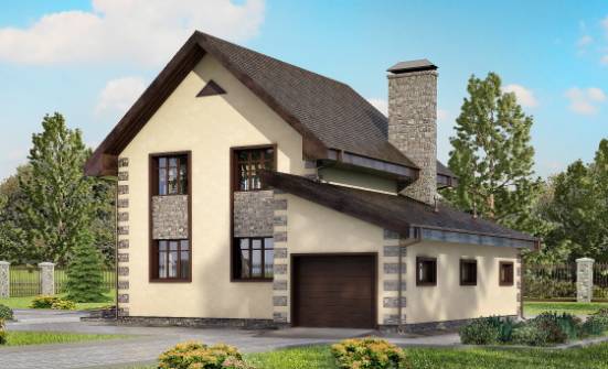 160-004-П Проект двухэтажного дома и гаражом, скромный коттедж из газосиликатных блоков, Атырау