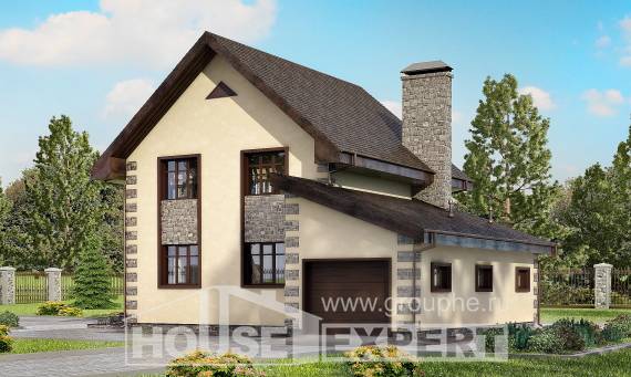 160-004-П Проект двухэтажного дома с мансардным этажом и гаражом, бюджетный домик из бризолита, Кызылорда