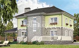 155-006-П Проект двухэтажного дома и гаражом, недорогой загородный дом из поризованных блоков, House Expert