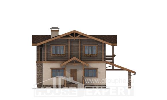 170-004-П Проект двухэтажного дома с мансардным этажом, гараж, бюджетный домик из керамзитобетонных блоков из дерева Петропавловск, House Expert