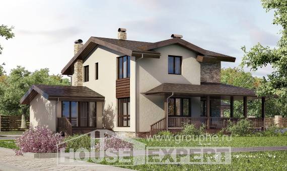 220-001-Л Проект двухэтажного дома с мансардой, гараж, уютный дом из бризолита, Талдыкорган