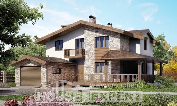 220-001-П Проект двухэтажного дома с мансардой и гаражом, современный загородный дом из поризованных блоков Уральск, House Expert