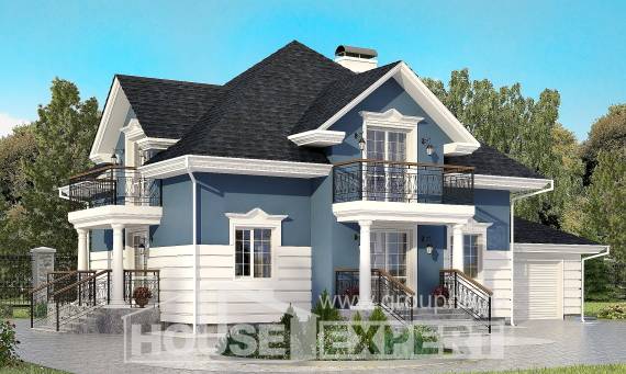 180-002-П Проект двухэтажного дома мансардой, гараж, классический дом из кирпича Караганда, House Expert