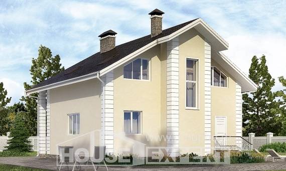 150-002-Л Проект двухэтажного дома мансардой, гараж, скромный домик из теплоблока Усть-Каменогорск, House Expert