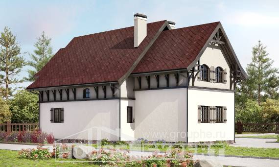 180-014-П Проект двухэтажного дома с мансардным этажом, классический домик из пеноблока, Тараз
